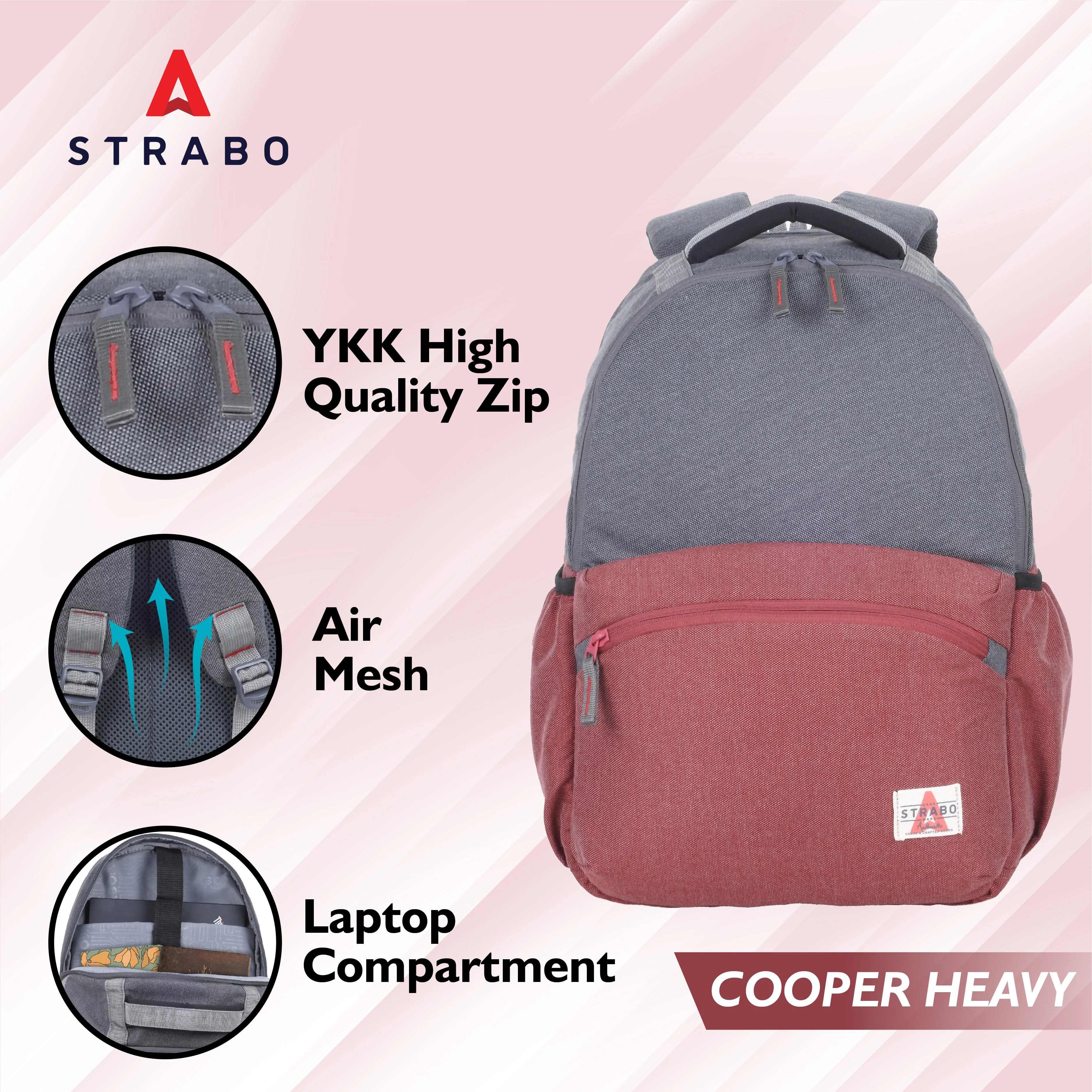 Cooper Casual Backpack - Maroon - Image 10
