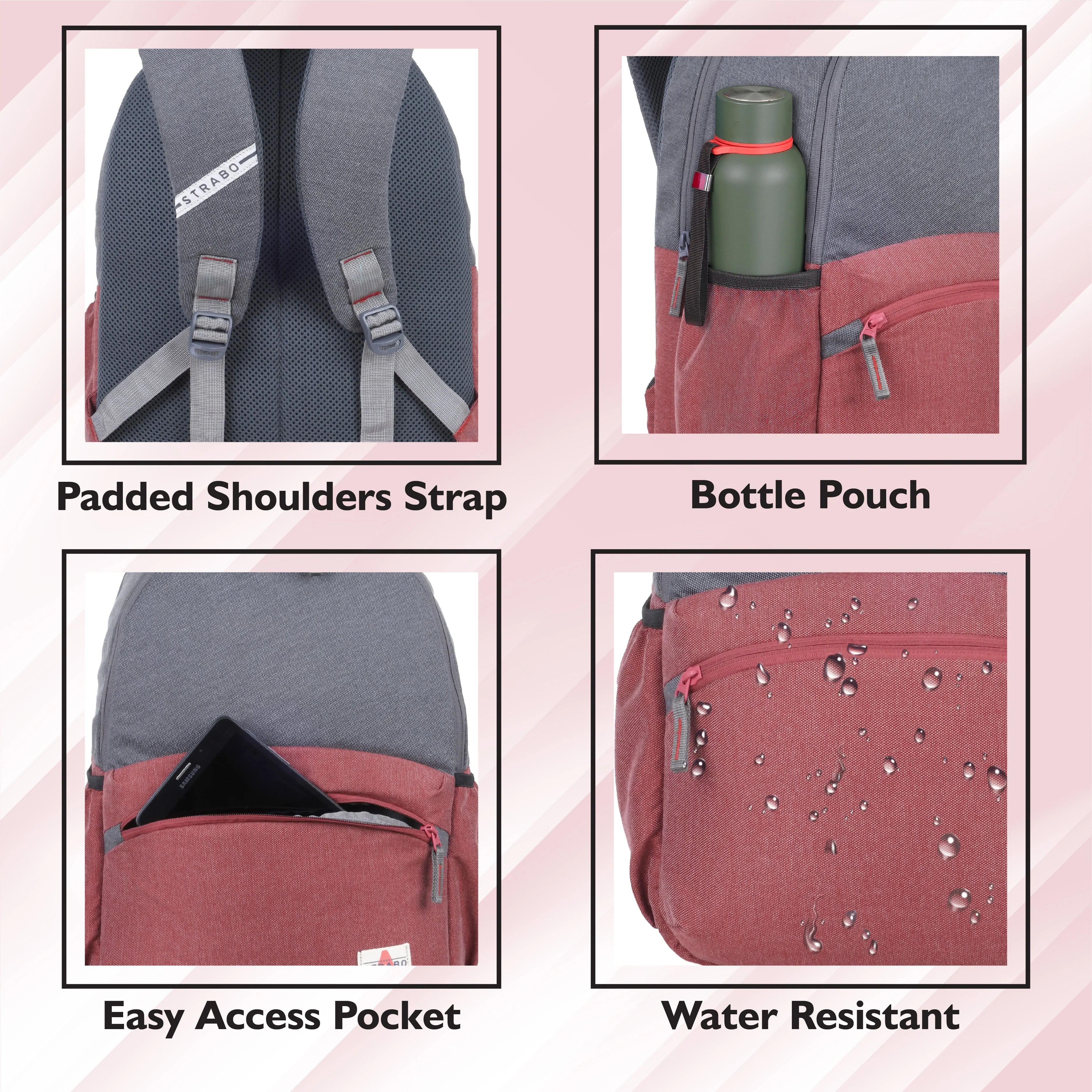 Cooper Casual Backpack - Maroon - Image 11