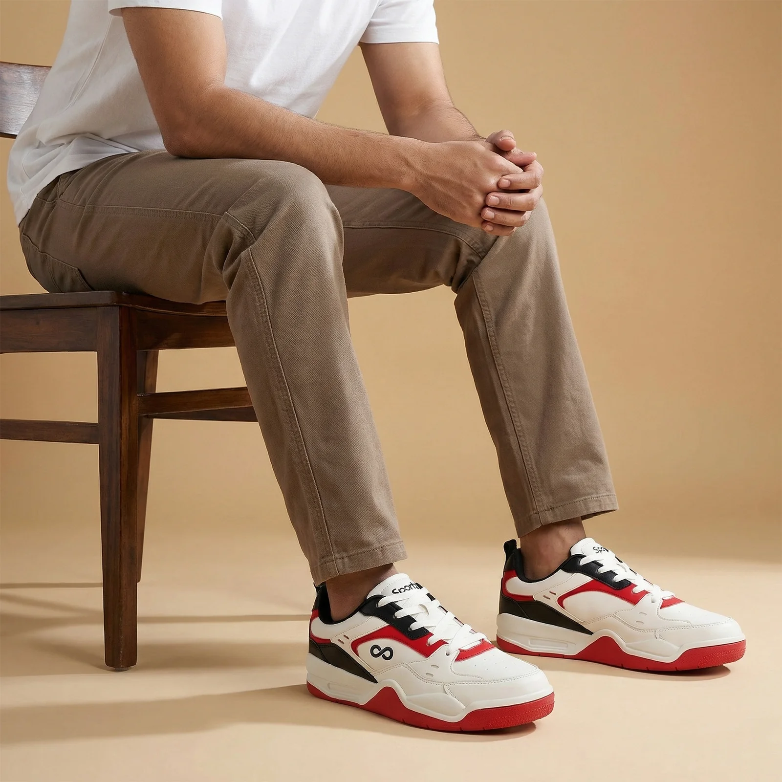 Men's Colourblocked Sneakers - WY3477 White Red - Image 2
