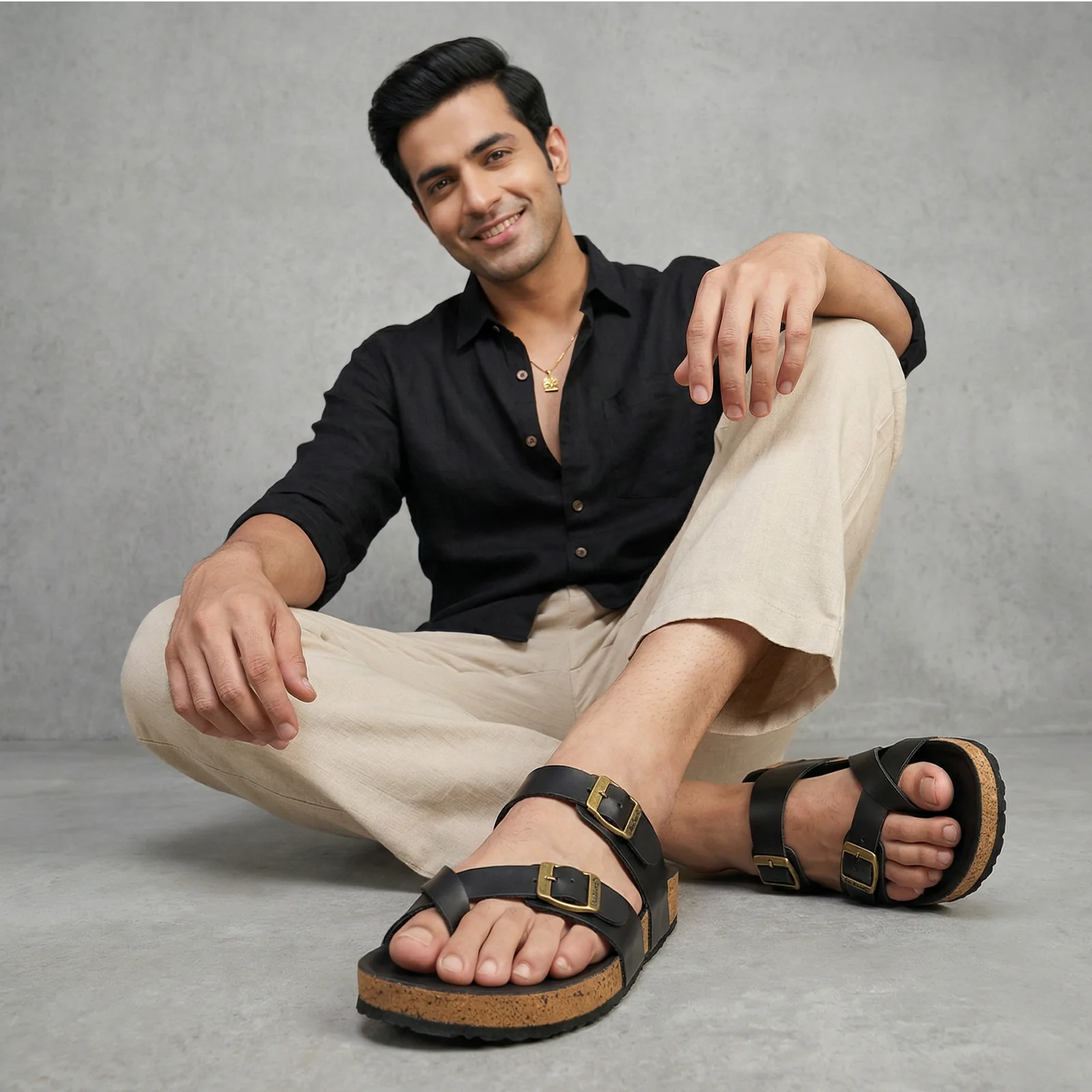 Men's Comfort Sandals - WGE53241 Full Black - Image 3