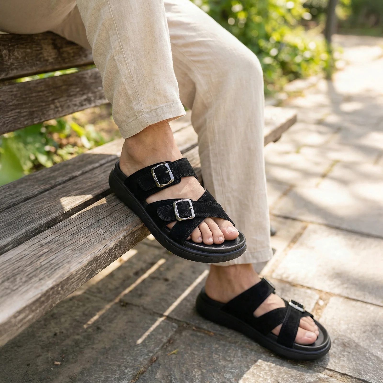 Men's Daily Wear Comfort Sandals - SGE28005 Black - Image 3