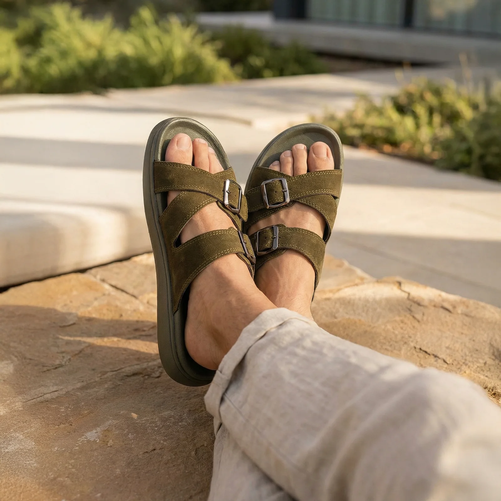 Men's Daily Wear Comfort Sandals - SGE28005 Olive - Image 3