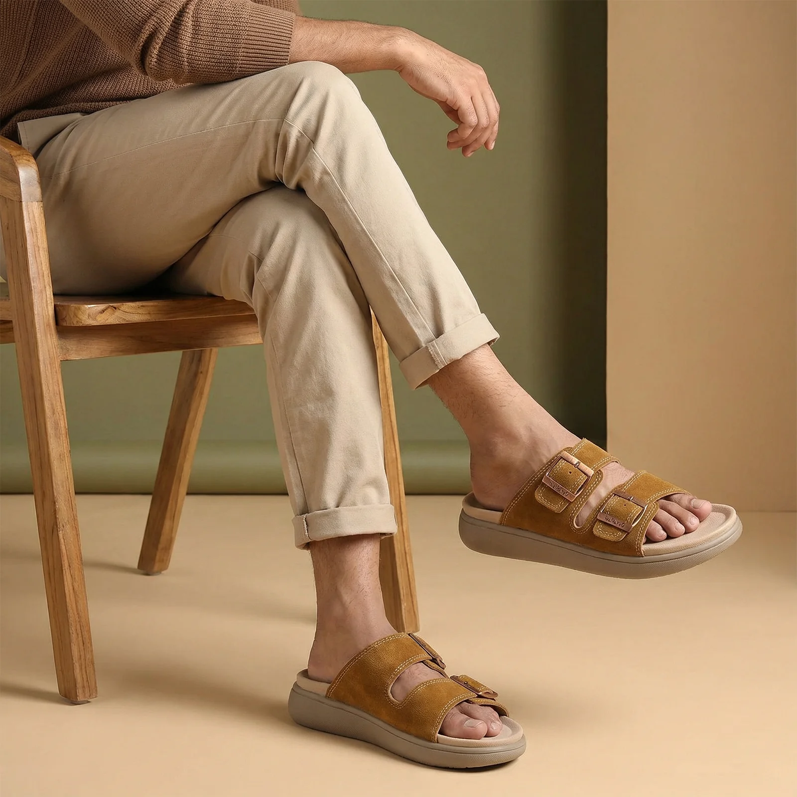 Men's Daily Wear Comfort Sandals - SGE28007 Beige - Image 3