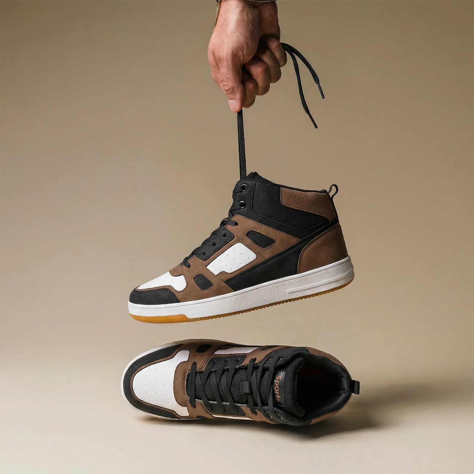 Men's High Top Sneakers - WY3466 Black Brown - Image 2