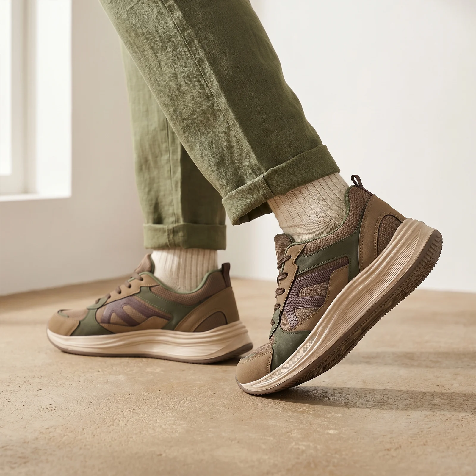 Men's Sports Shoe -ONG97009 Greige - Image 7