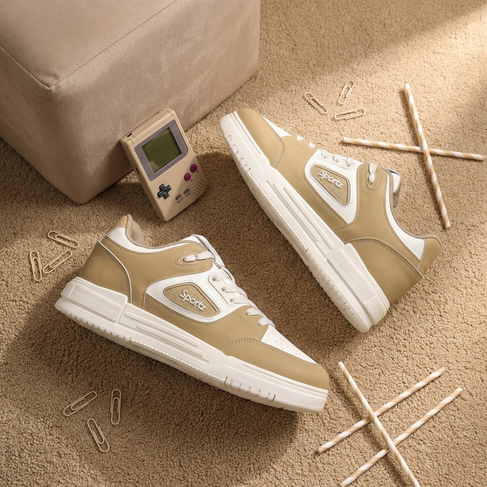 Men's Sports Sneakers - SGE24001 White Tan - Image 2