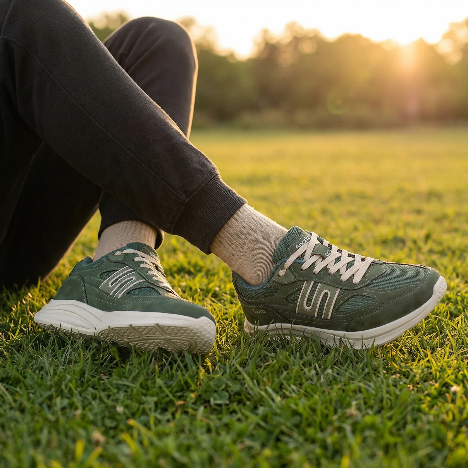 Men's Suede Sports Sneakers - SGE24009 Dark Green - Image 2