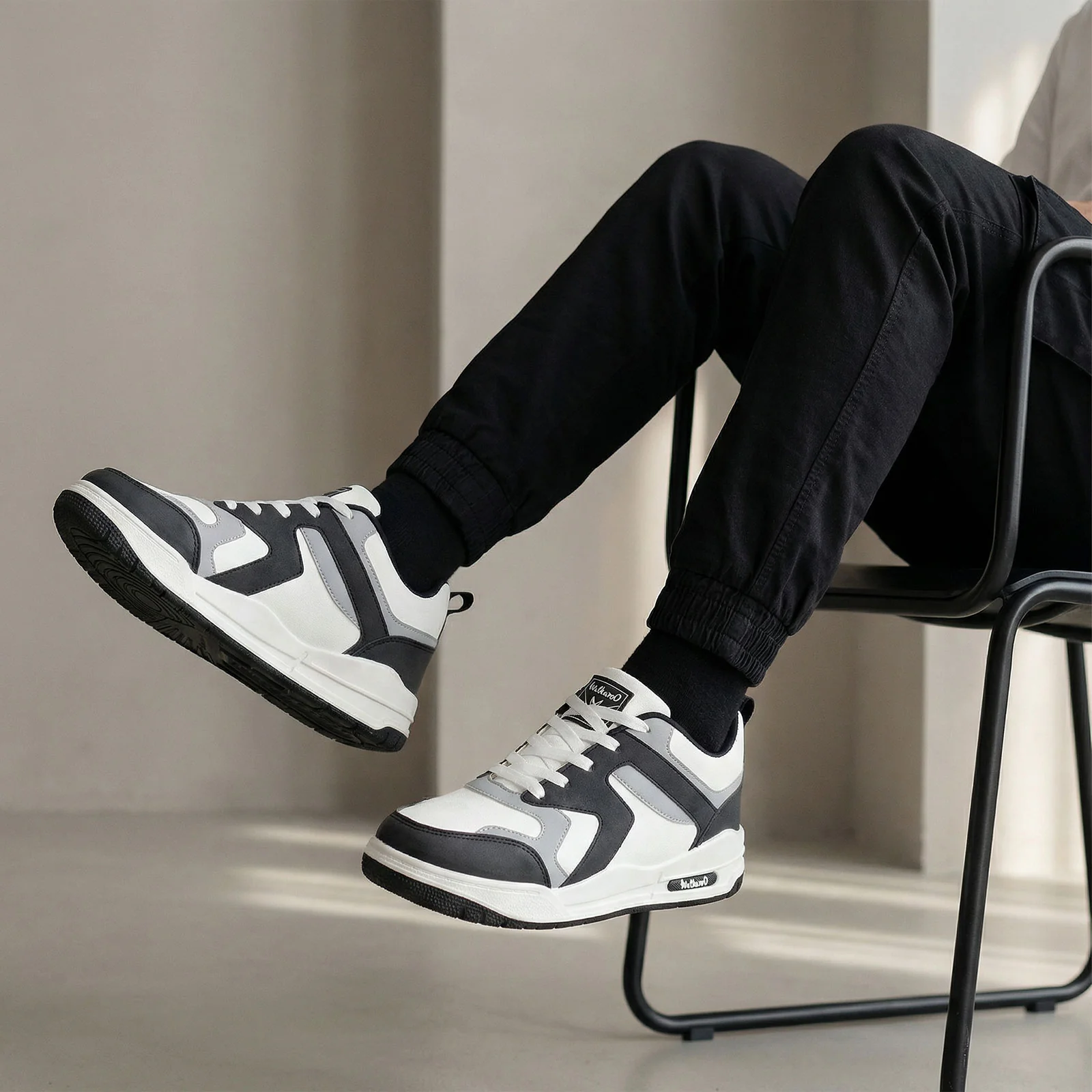 Men's Two-Tone Sneakers -  WY3478 White Black - Image 2