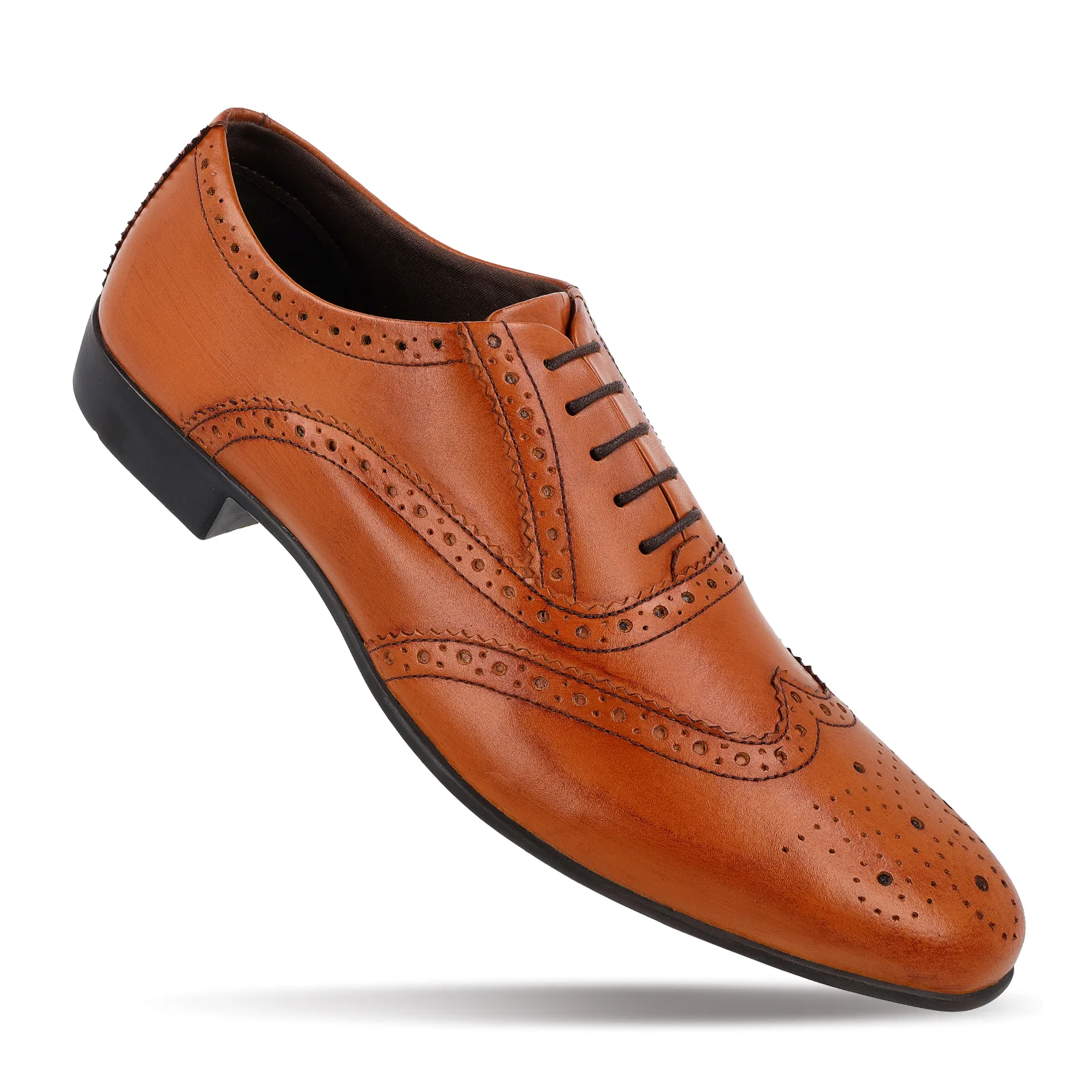Men's Brogue Leather formals Shoes - WF6055 Tan - Image 3