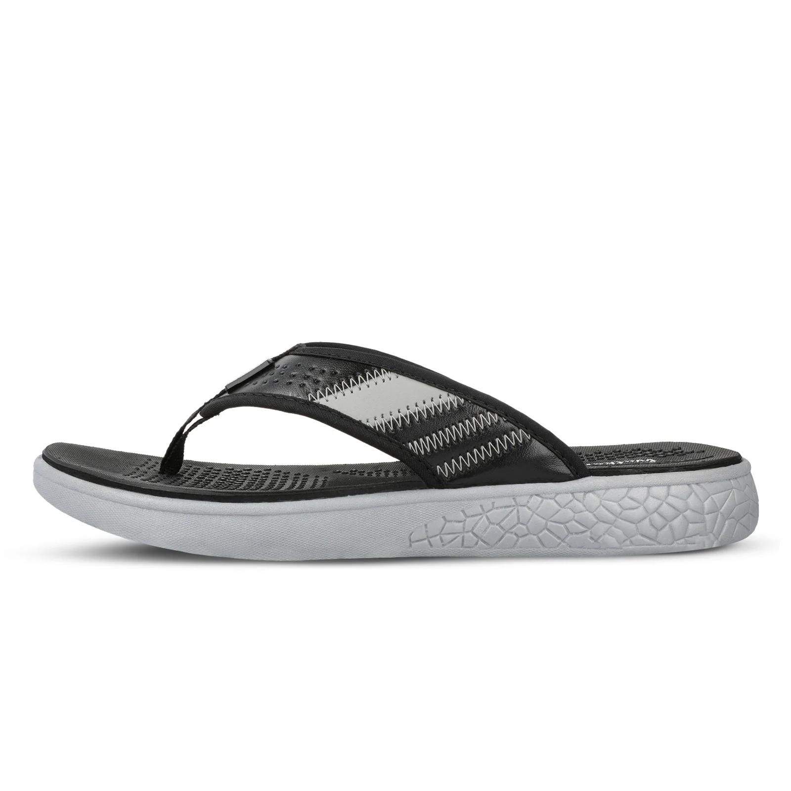 Walkaroo Men Textured Thong Flip-Flop - WC4238 Black Grey - Image 4