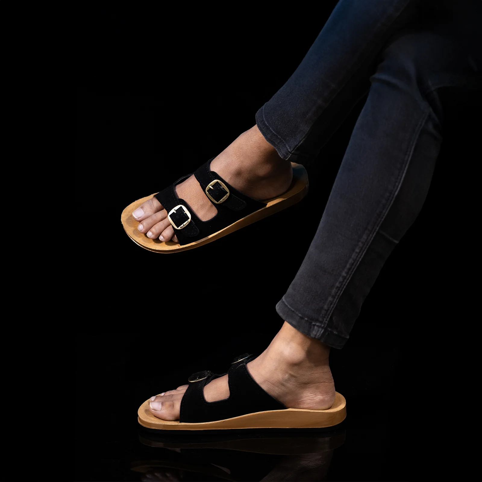 Women's Daily Wear Sandals - WE2362 Black Beige - Image 2