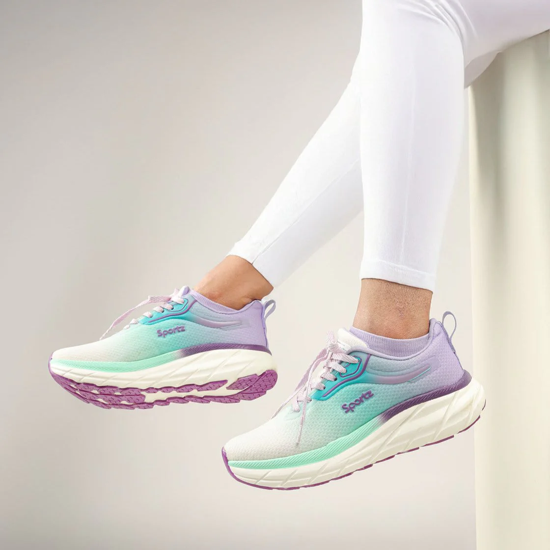 Women's Lace-up Sports Shoe - WS9917 Purple Green - Image 2