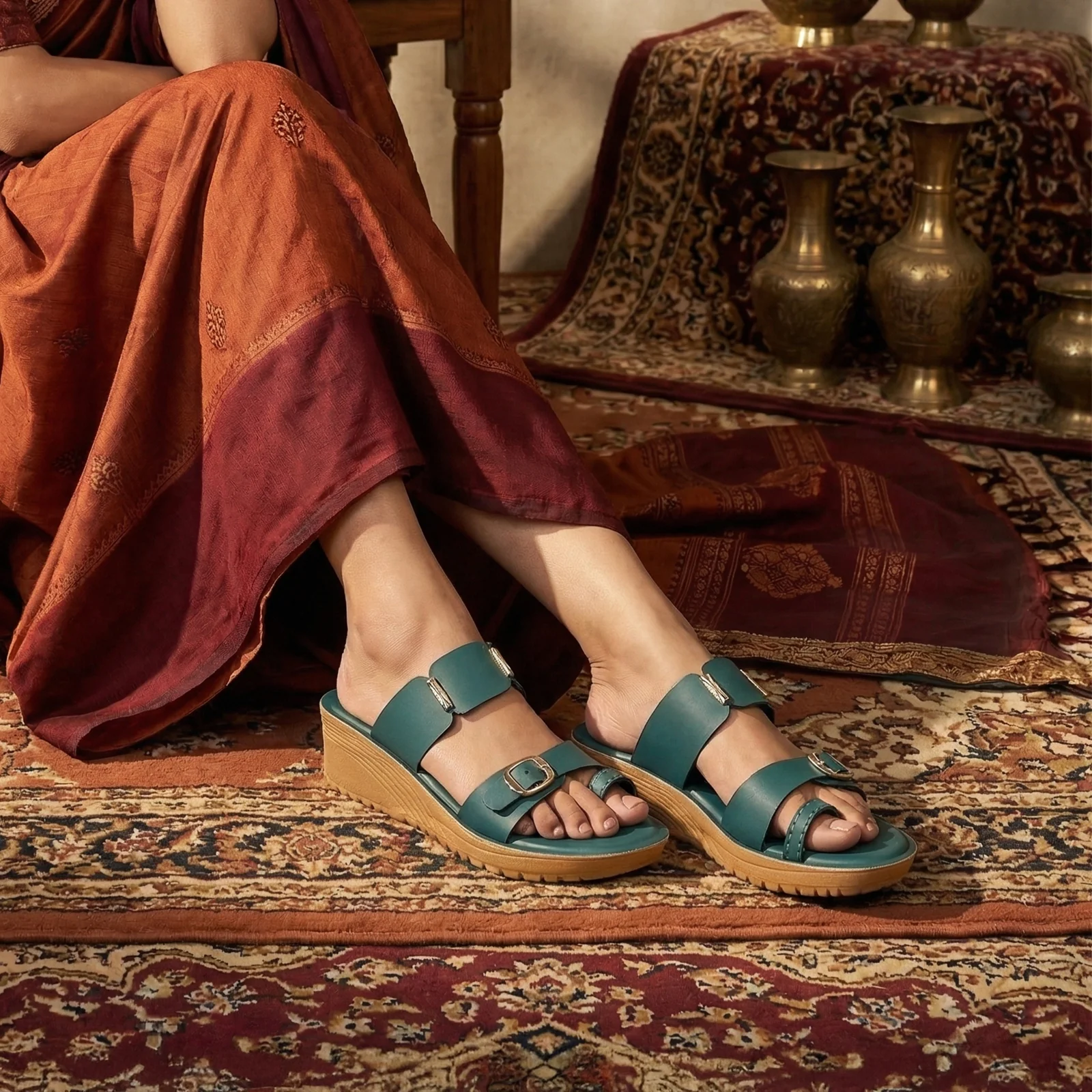 Women's Wedge Heel Sandals  - WLR74020 Green - Image 2