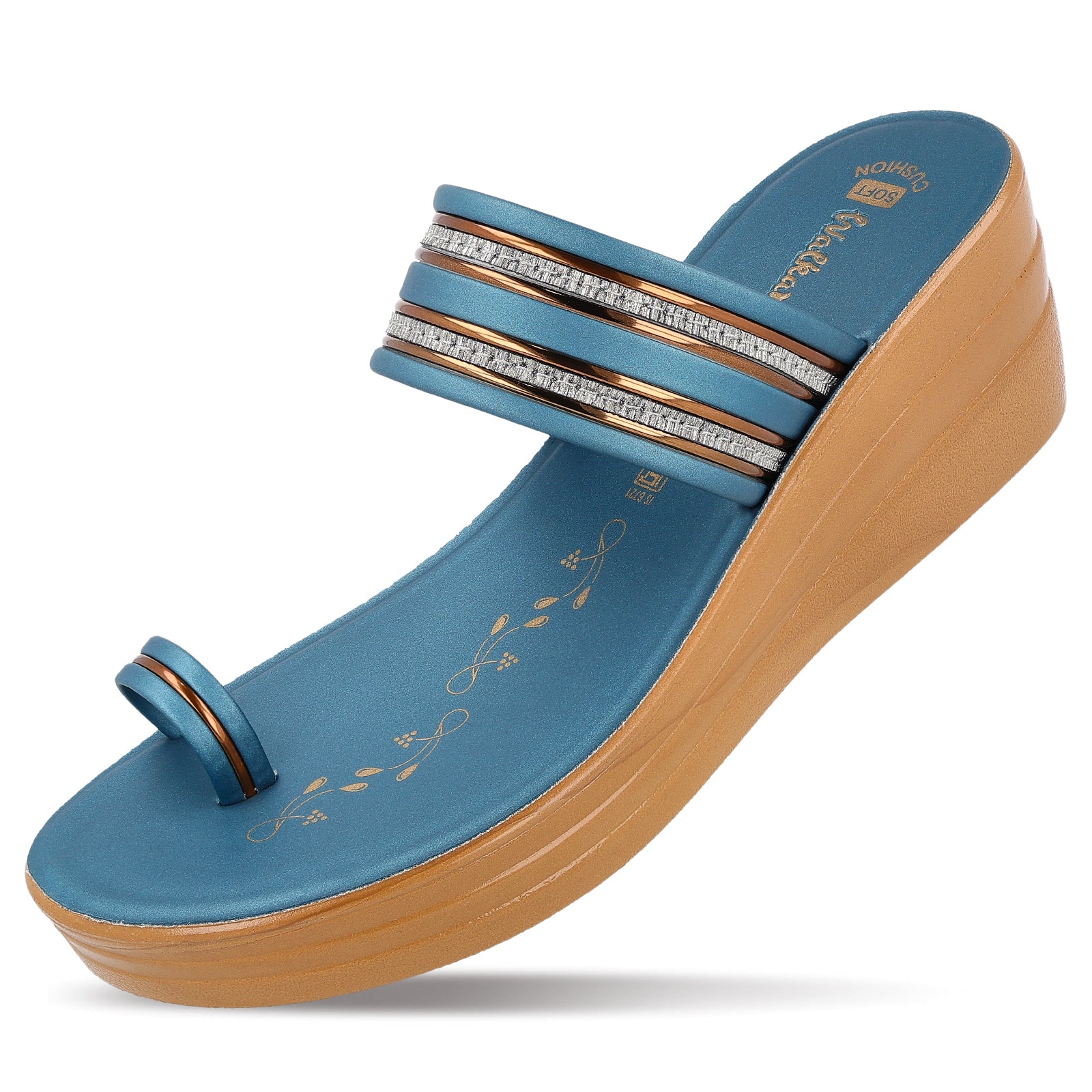 Women's Wedge Heel Sandals  - WLR74506 Peacock Blue - Image 5
